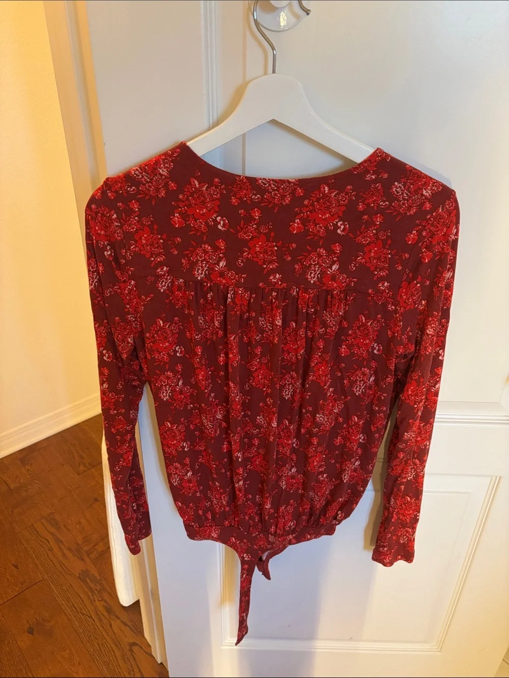 Free People Red Floral Tie-Front Wrap Blouse